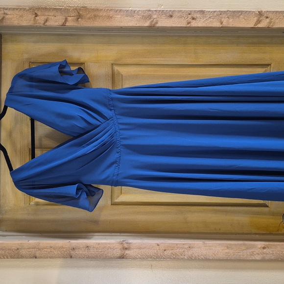 AW Bridal Long Dress Navy Midnight Blue Short Sleeve Rhinestone Back Buttons 12 - Picture 6 of 9